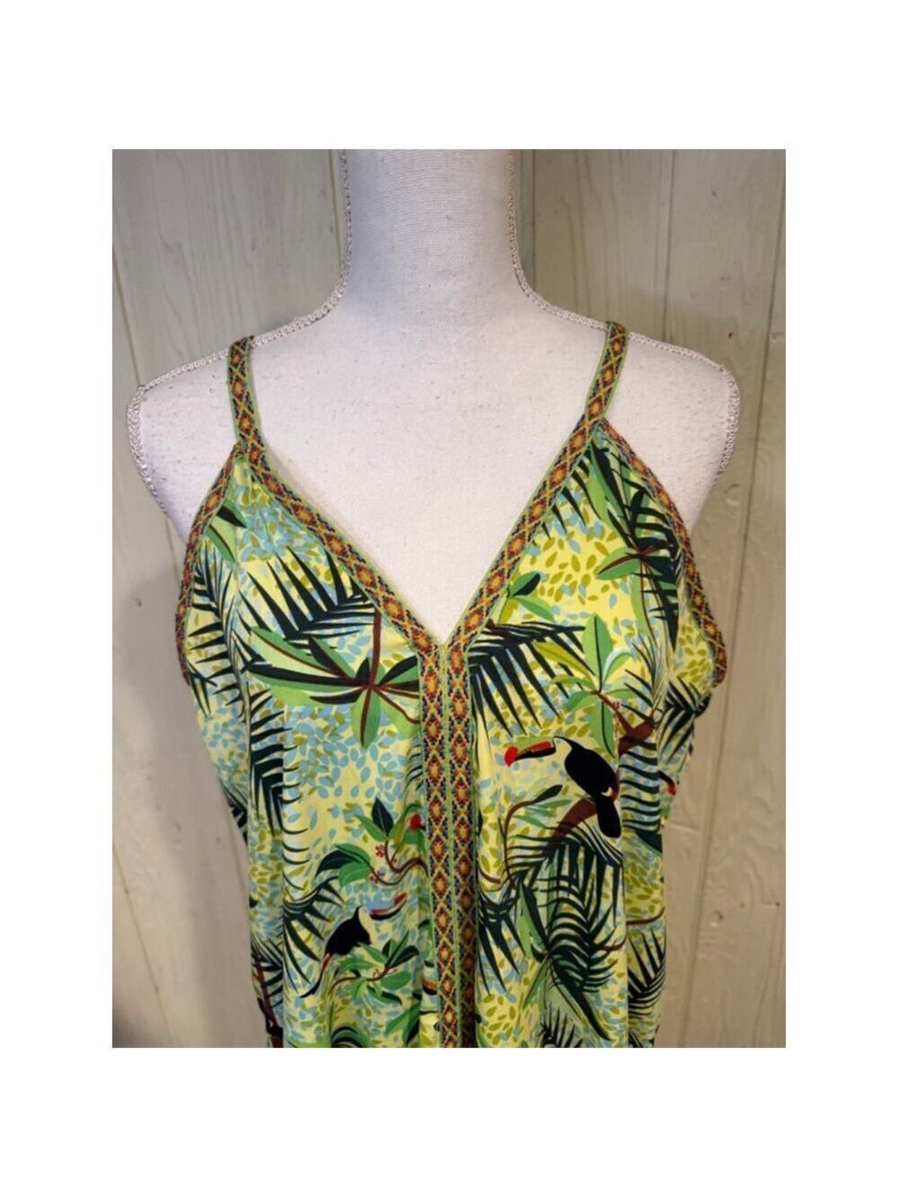 America & Beyond Green Tropical Print Maxi Dress M - Picture 2 of 11